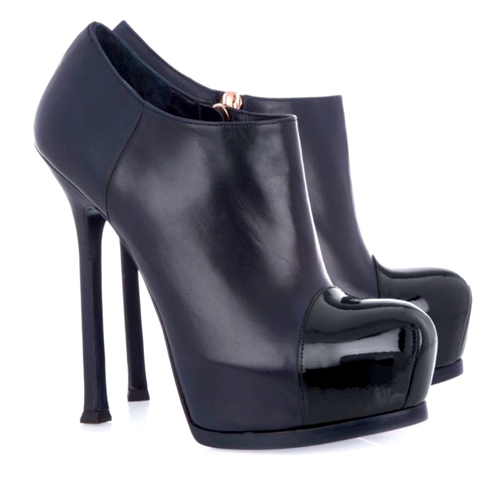 Yves Saint Laurent Tribute Platform Ankle Boots Navy Blue Calf Leather size 38